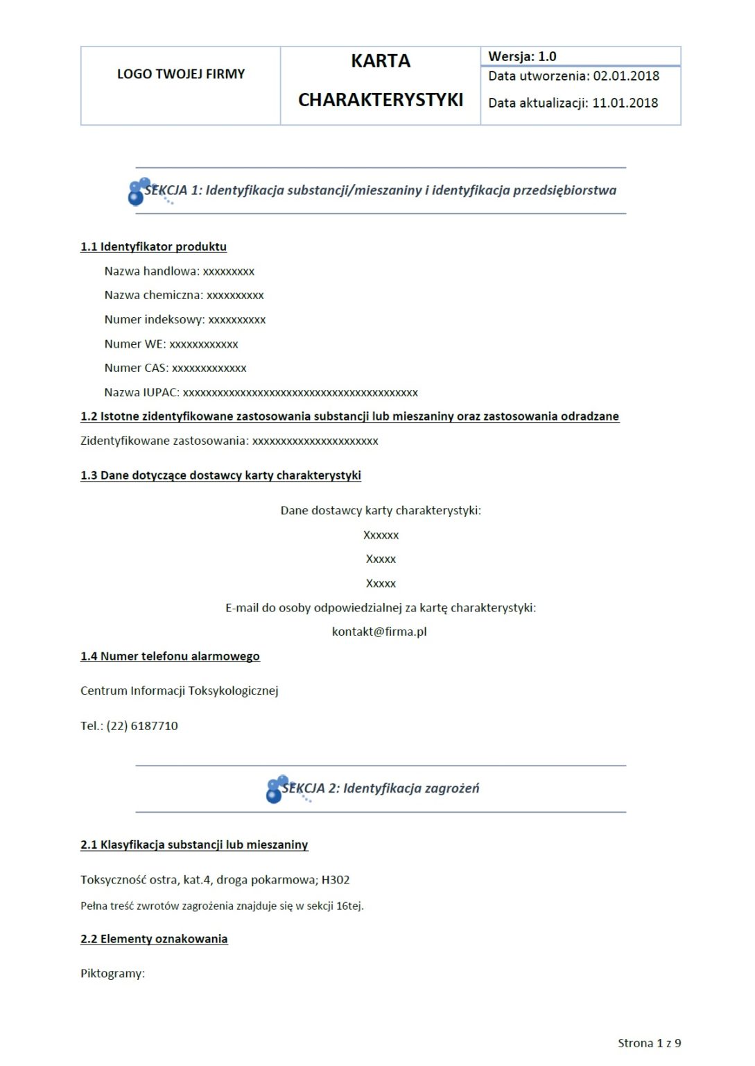 Karty charakterystyki REACH karty Cena